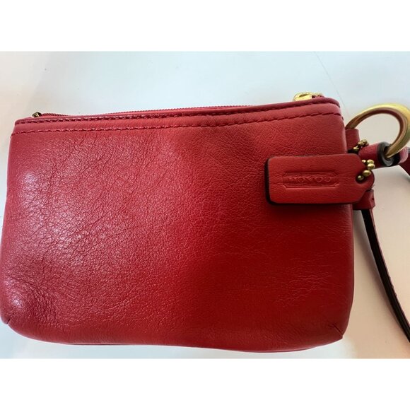 Coach New York Red Leather Wristlet Clutch Bag Gold Hardware 6\
